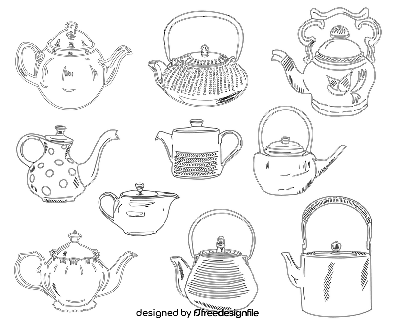 Teapots black and white vector free download