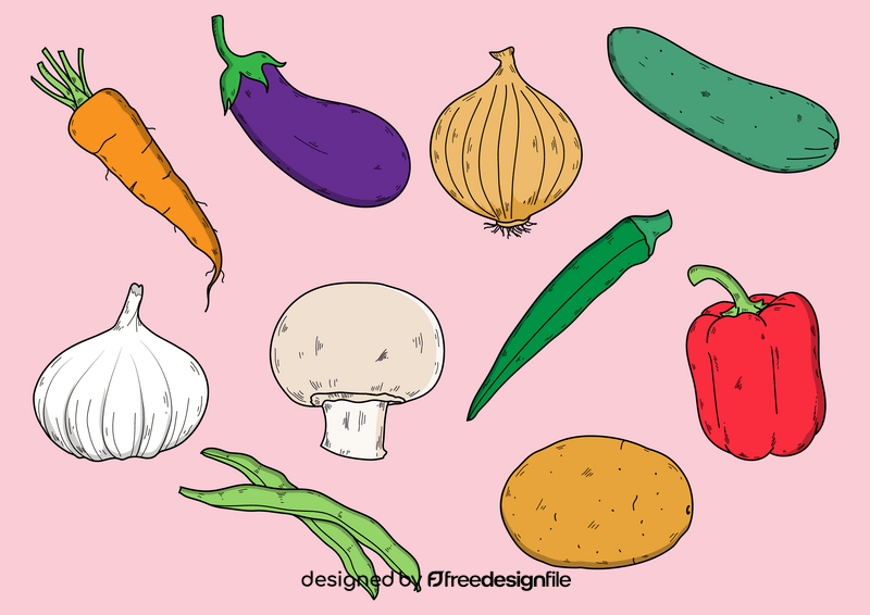 Vegetables drawing set vector free download