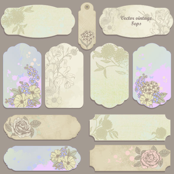Excellent Vintage flower labels vector 02 free download
