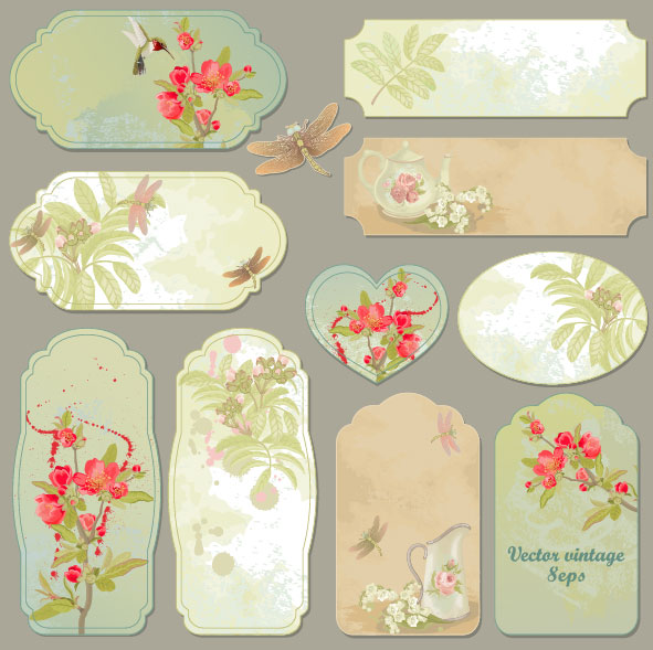 Excellent Vintage flower labels vector 04 free download