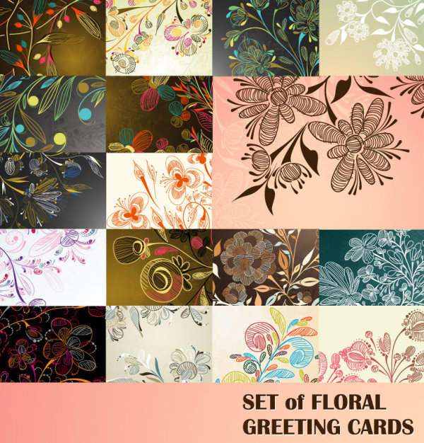 Elements of floral greeting cards vector set 02 free download