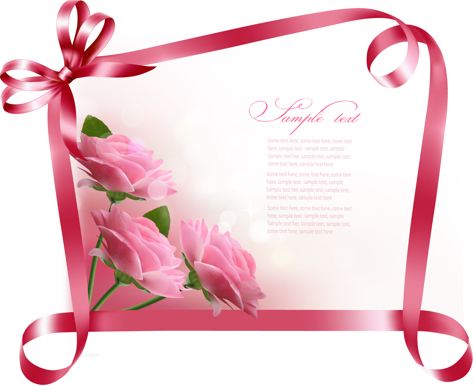 Ribbon with flower Greeting card vector 04 free download