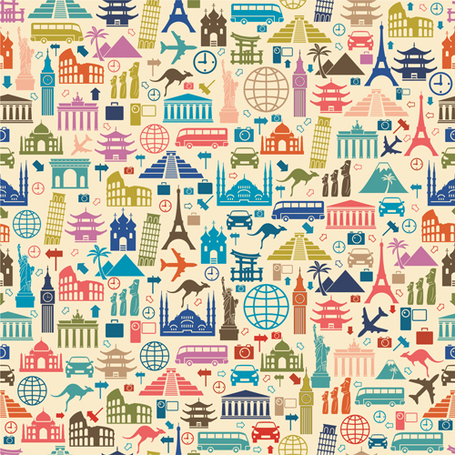 Creative travel elements seamless pattern vector free download
