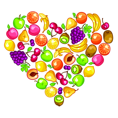 Fresh fruit with heart vector free download