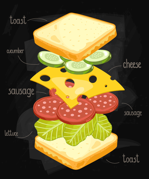 Sandwich Ingredients design vector 03 free download