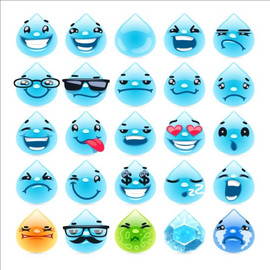 Water drop face expression vector Emoticons Icons free download