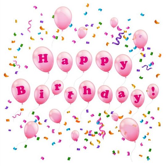 Pink balloon with birthday background vector free download