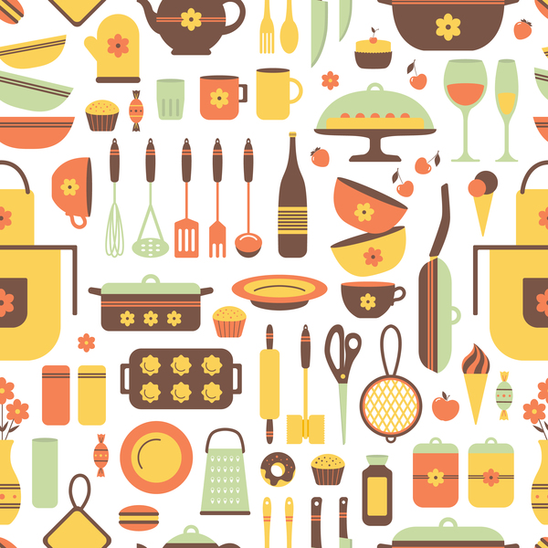 Kitchen flat pattern background vector free download
