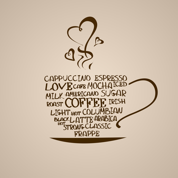 Word coffee cup background vector free download