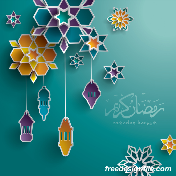 Ramadan background with colored decor vector free download