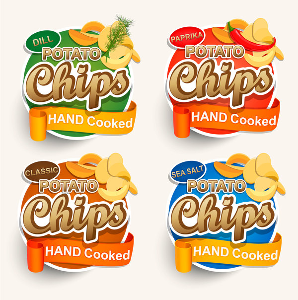 Potato chips labels vector set free download