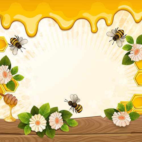 Bees and honey vector background free download