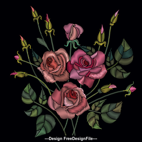 Realistic rose embroidery pattern vector free download