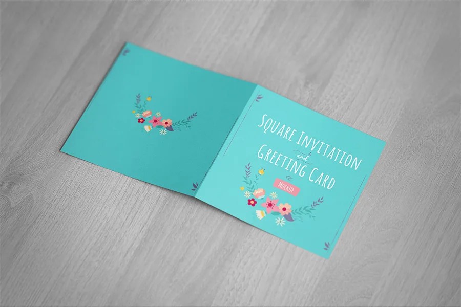 Square Invitation & Greeting Card Mockup Free Design