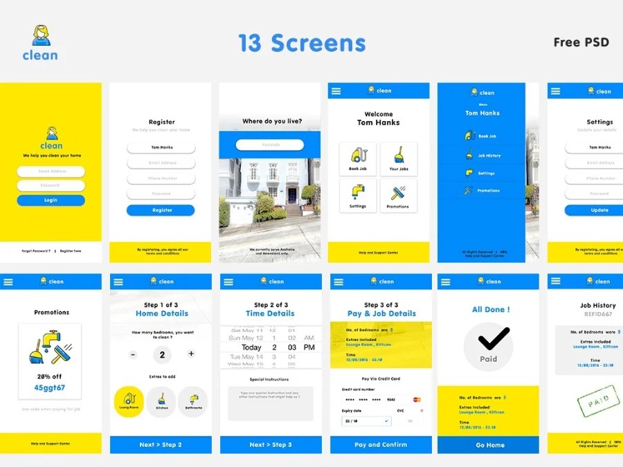 Free Cleaning Service App UI Kit — Free Design Resources
