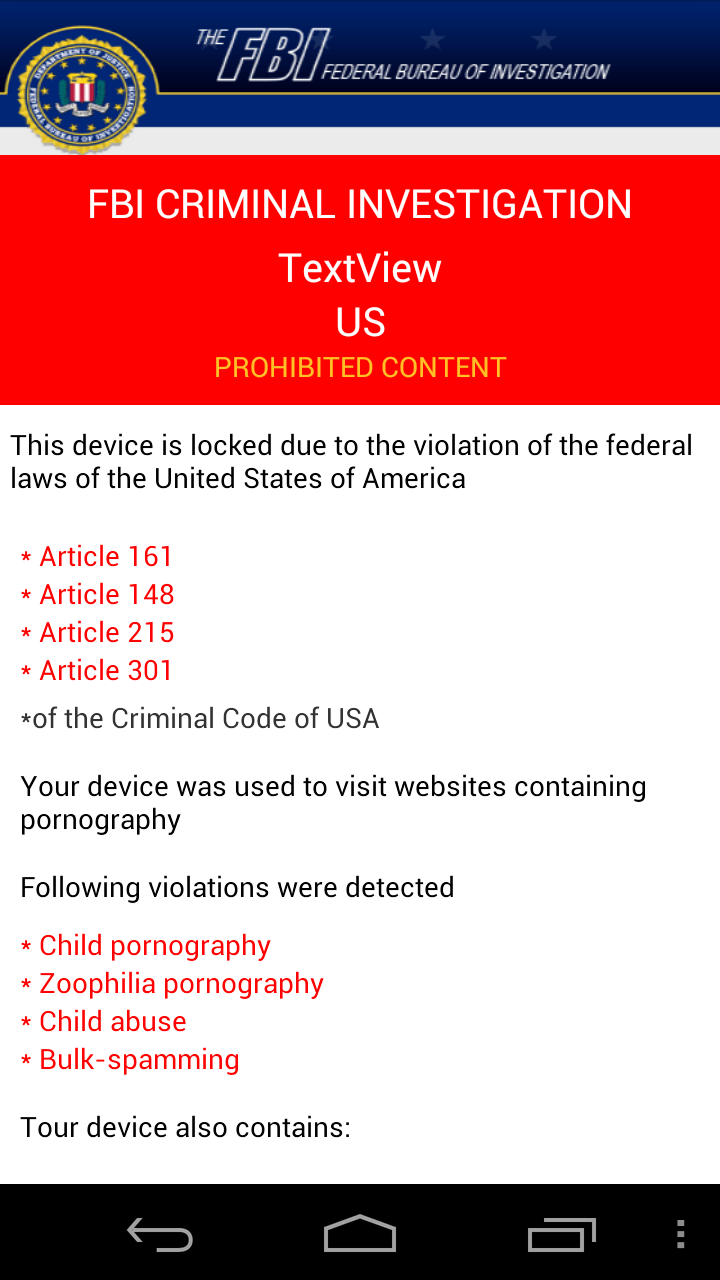 Android Ransomware, ScarePakage, Locks Phone Appearing to be FBI