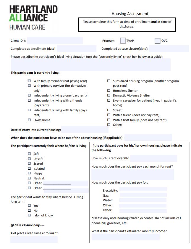 Housing Assessment Form Freedom Network USA