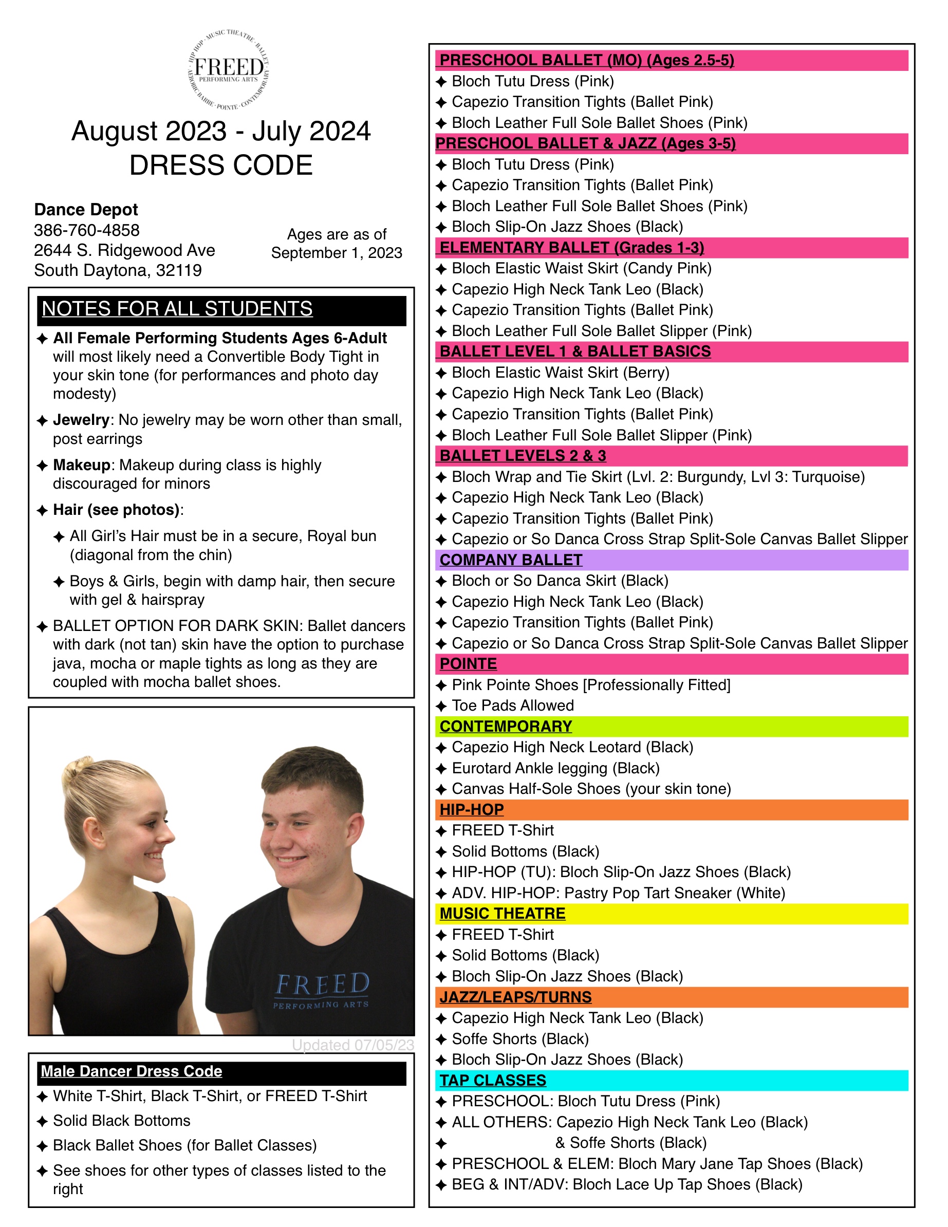 Dress Code Freed Preforming Arts