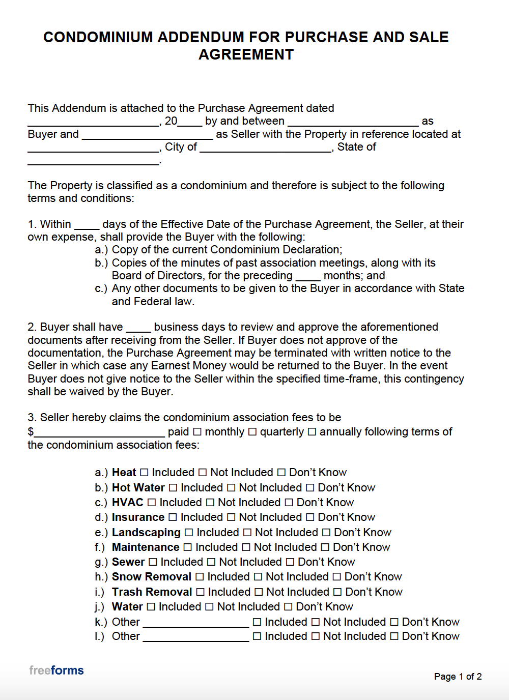 Free Condominium Association Addendum PDF WORD