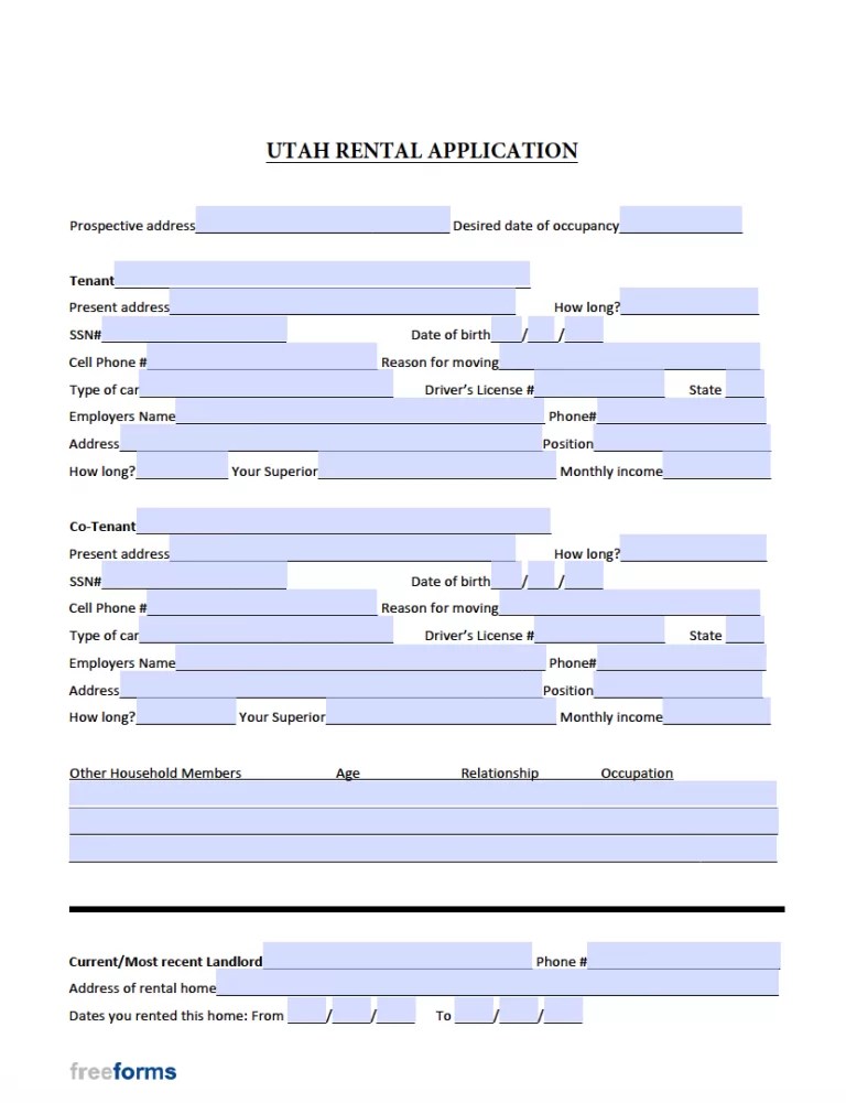 Free Utah Rental Application Form PDF
