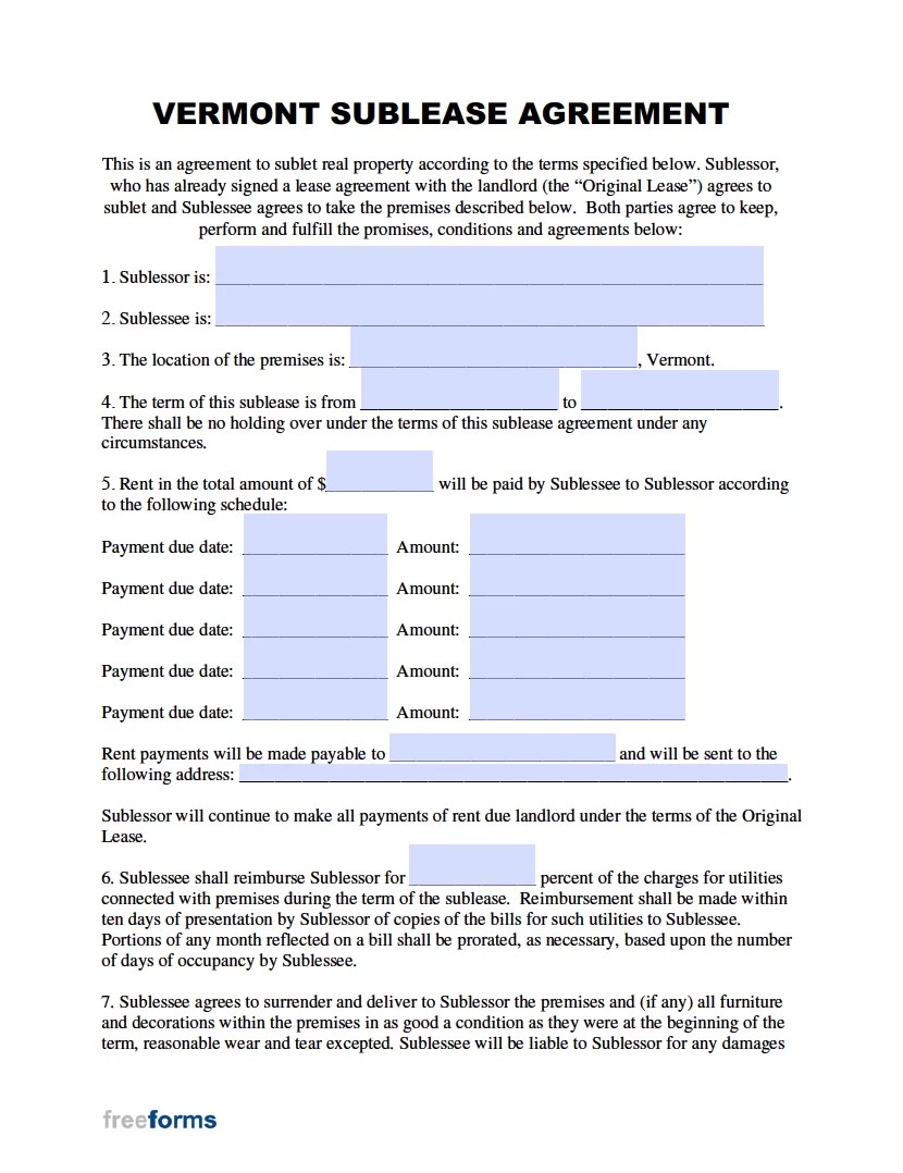 Free Vermont Rental Lease Agreement Templates PDF WORD