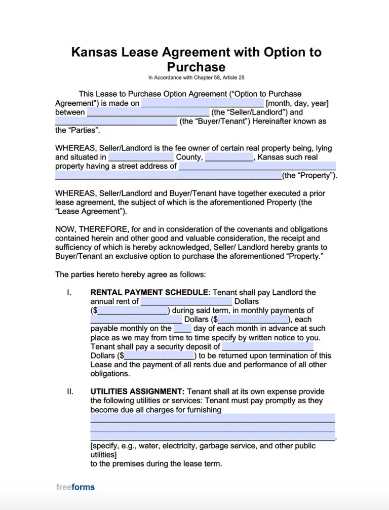 Free Kansas Rental Lease Agreement Templates PDF WORD