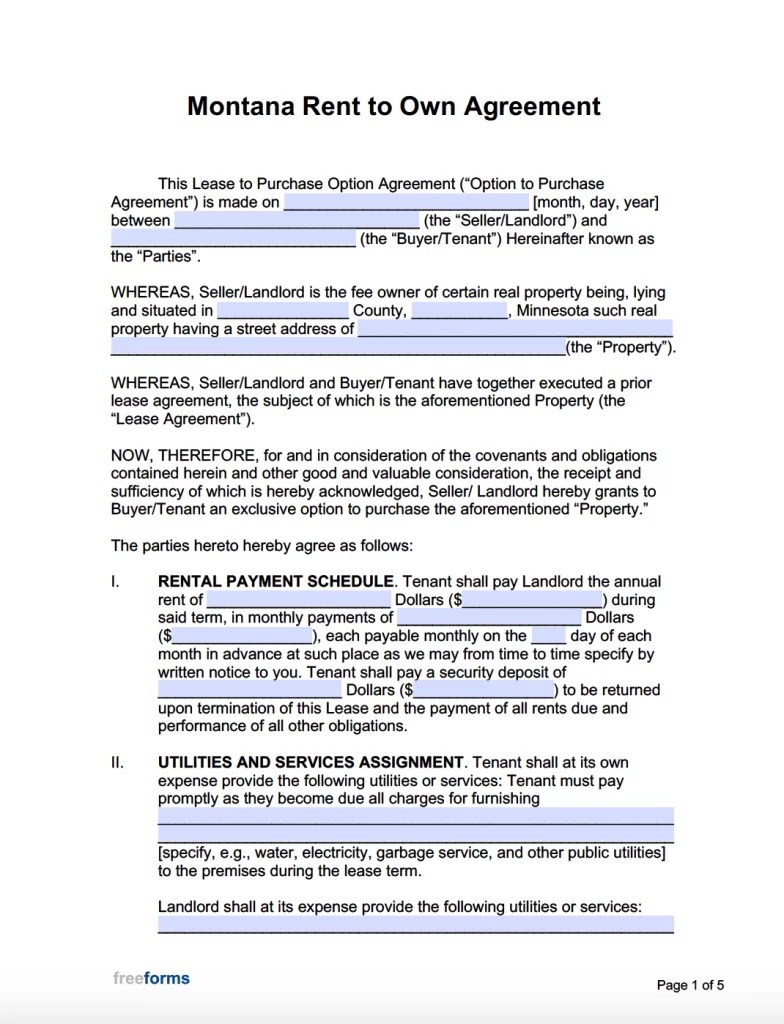 Free Montana Rental Lease Agreement Templates PDF WORD