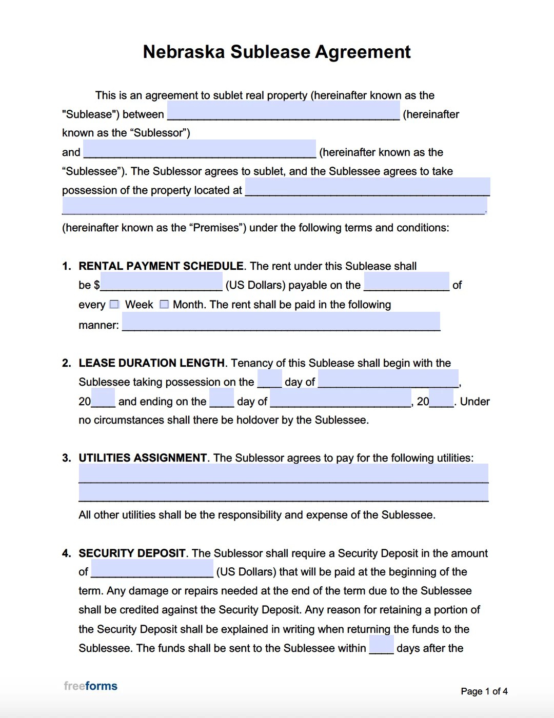 Free Nebraska Rental Lease Agreement Templates PDF WORD