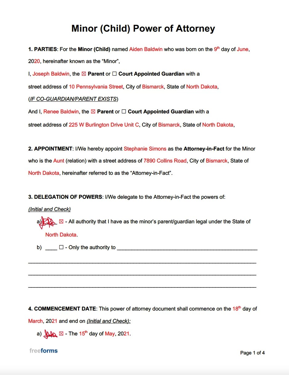 Free Minor (Child) Power of Attorney Forms PDF WORD