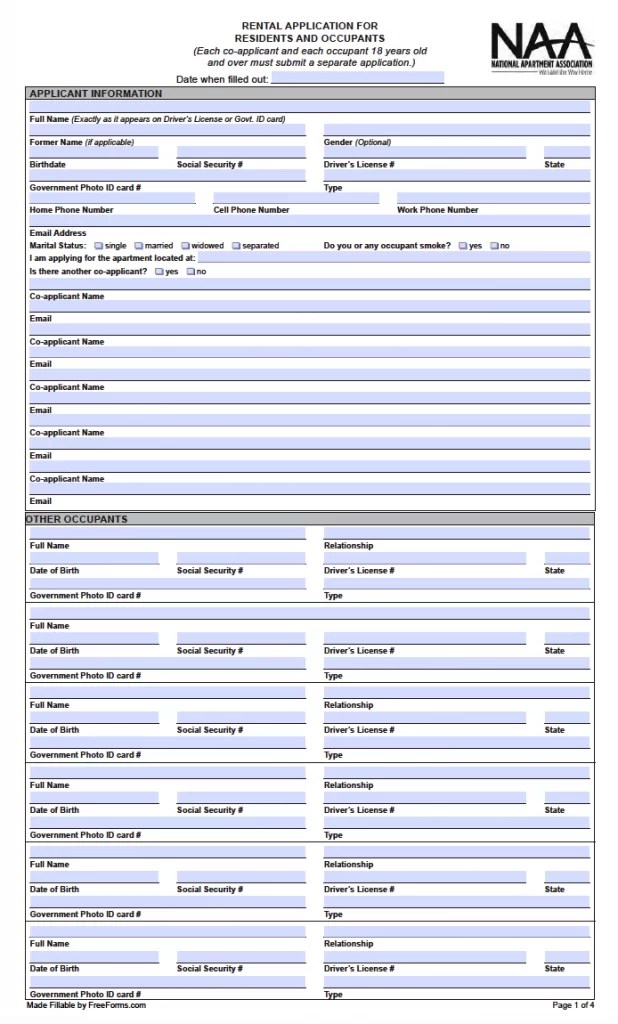 Free Residential Rental Application Form PDF WORD