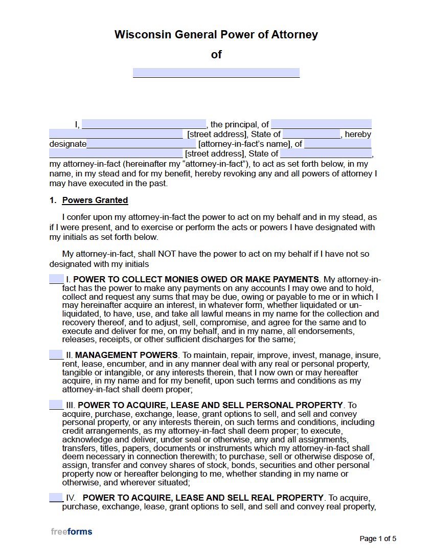 Free Wisconsin Durable (Financial) Power of Attorney Form PDF