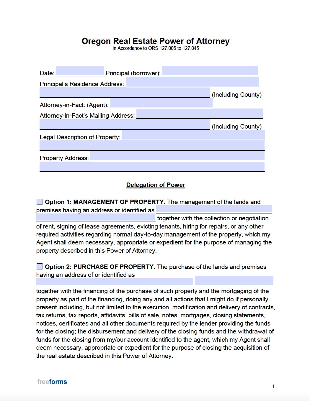 Free Oregon Real Estate Power of Attorney Form PDF WORD