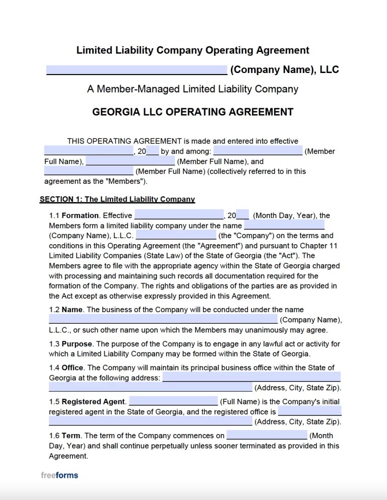 Free LLC Operating Agreement Template PDF WORD