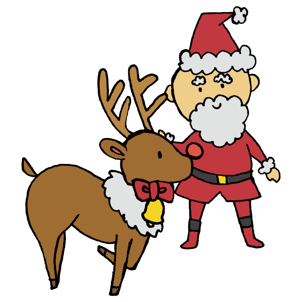 サンタクロースとトナカイとクリスマスツリーのイラスト [143867387] - イメージマート サンタクロースとトナカイのフリーイラスト | フリーイラスト・クラシック（フリクラ）
