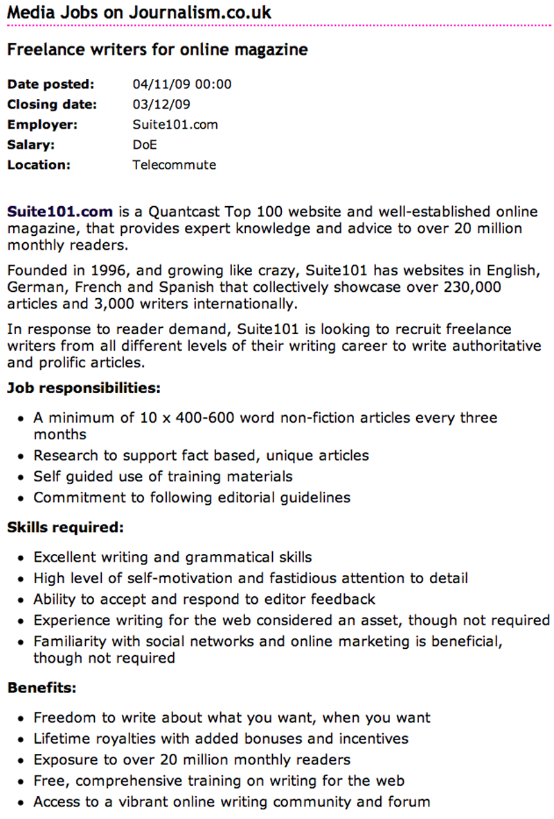 Freelance Unbound» Blog Archive » Journalism job ads not for actual