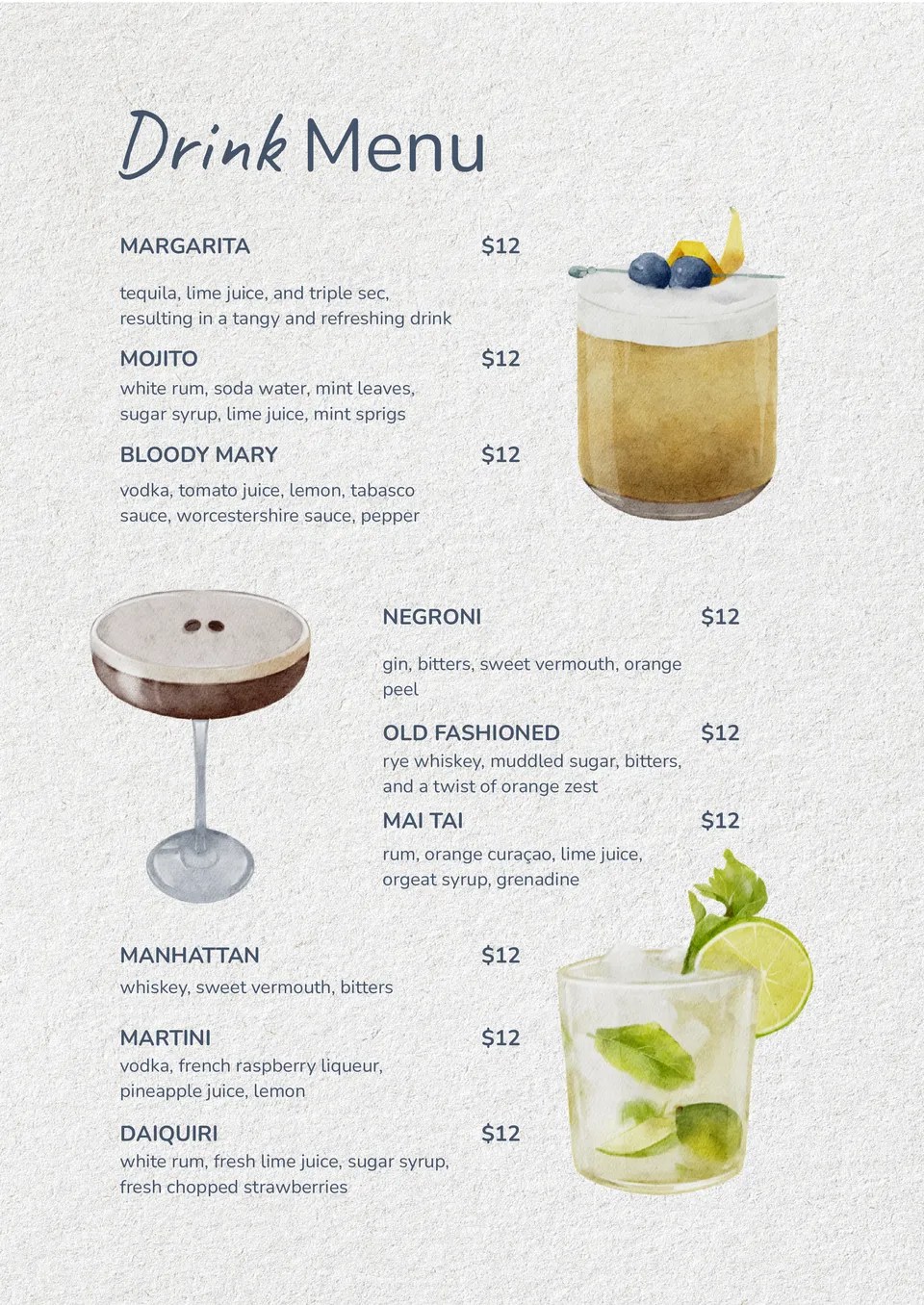 Drink Menu Template Compatible With Google Docs Drink Menu Template Compatible With Google Docs