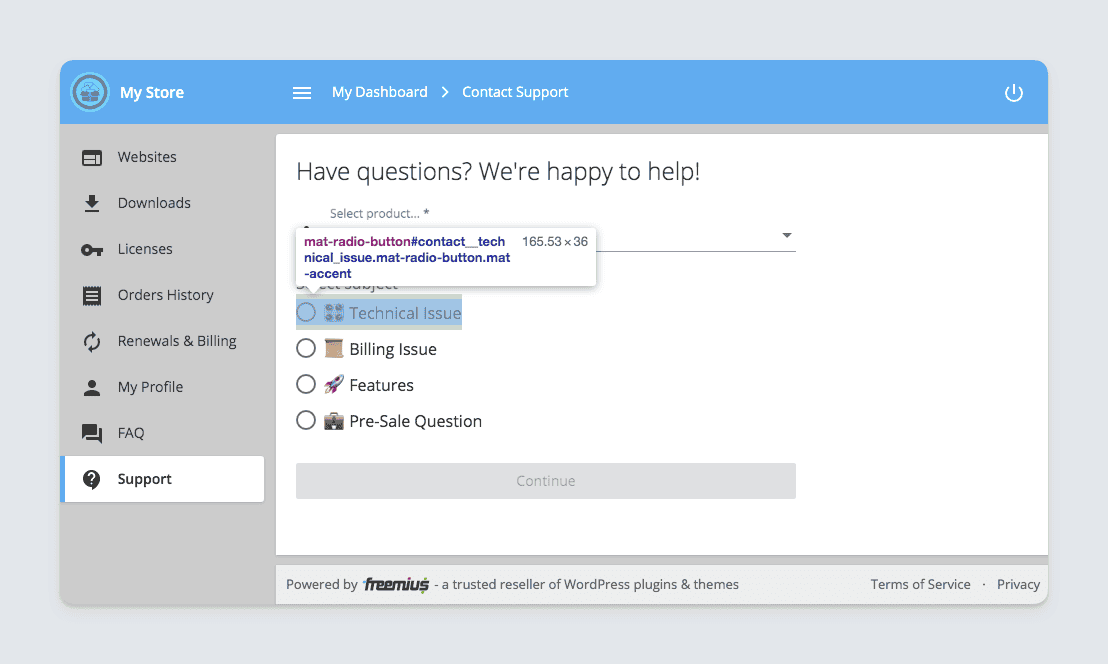 Support Contact Form Freemius