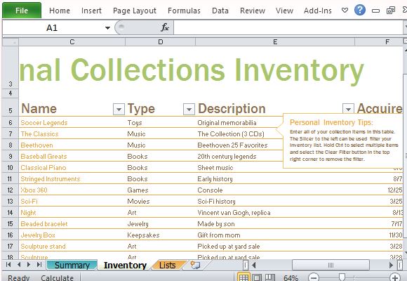 Personal Inventory Log Template for Excel