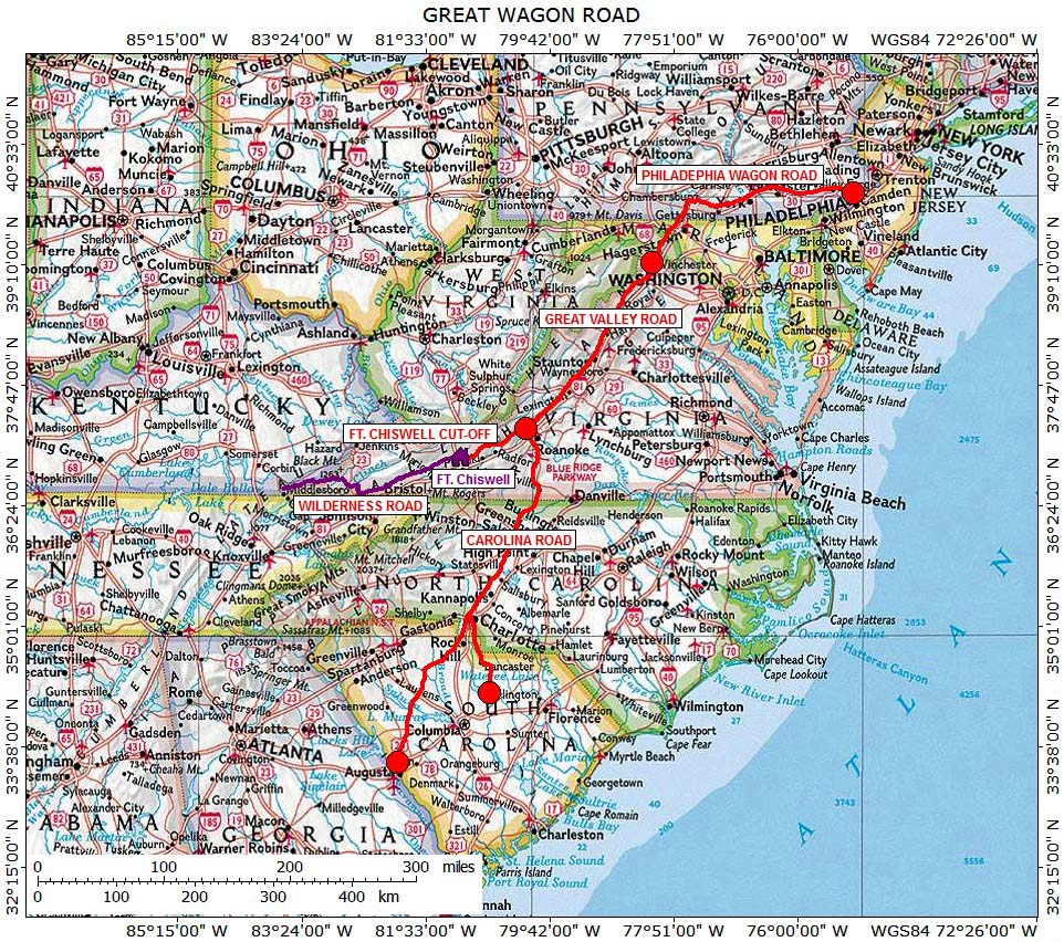 Road Map Of Virginia And North Carolina Great Wagon Road, Migration Route