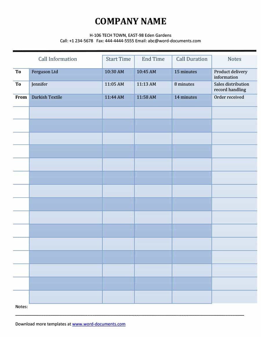 40+ Printable Call Log Templates In Microsoft Word And Excel Free