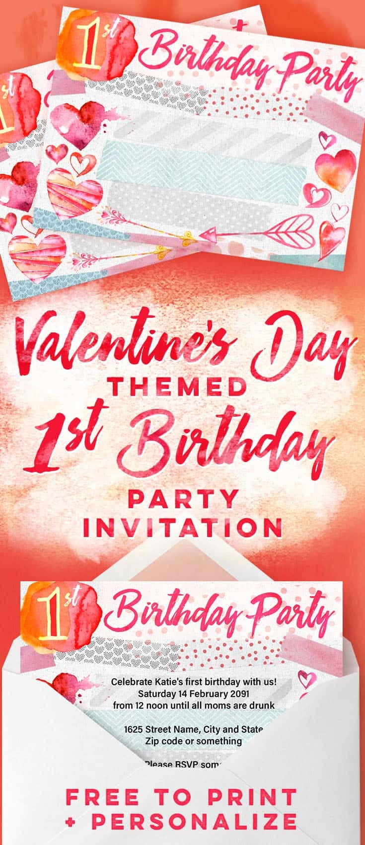 Valentine's Day 1st Birthday Party Invitations Free Printables Online