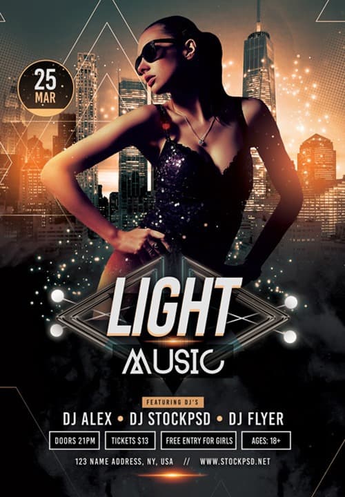 Download the Light Music Party Free PSD Flyer Template for