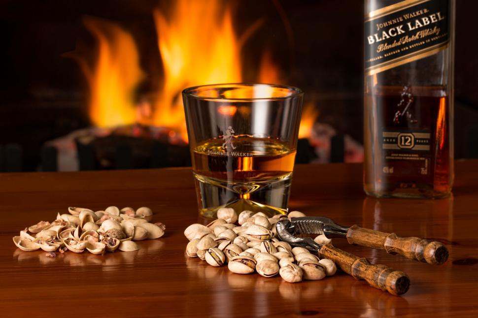 Free Stock Photo of whisky fireside alcohol beverage glass liquor