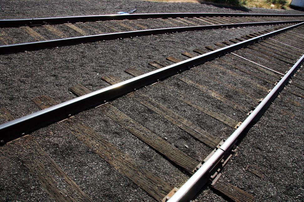 Free Stock Photo of train railroad track tracks rail tie ties gravel