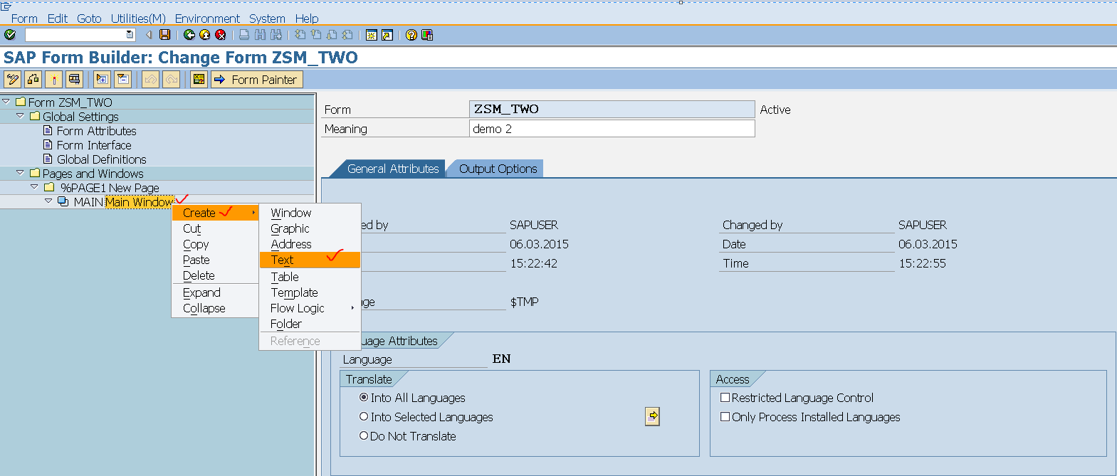 Text Module in Window SAPCODES