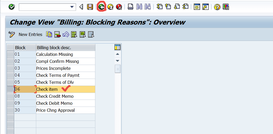 Block Reason for Billing SAPCODES