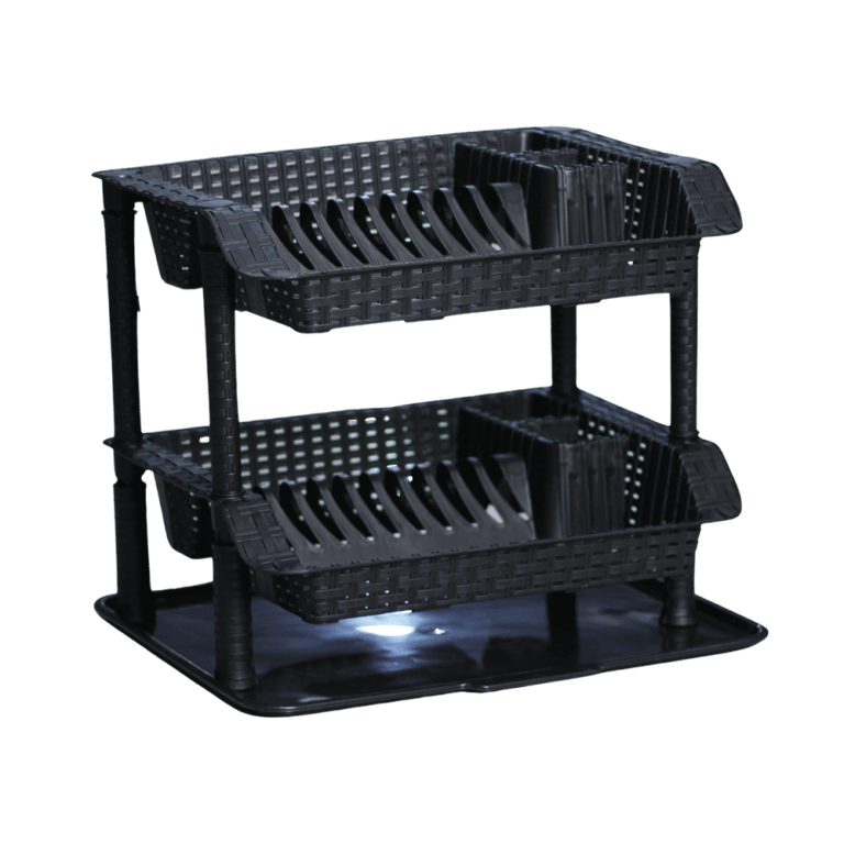 2 Layers Black Rattan Plastic Dish Rack