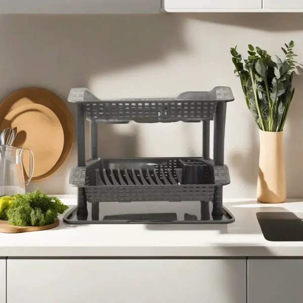 TwoTier Plastic Grey Dish Rack