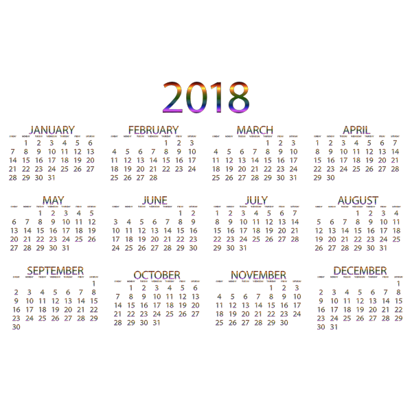 2018 Calendar Prismatic No Background Free SVG