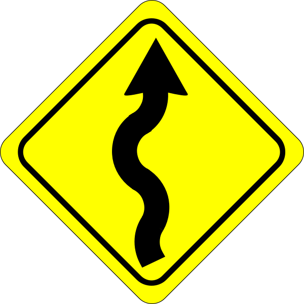 Winding road caution sign color vector image Free SVG